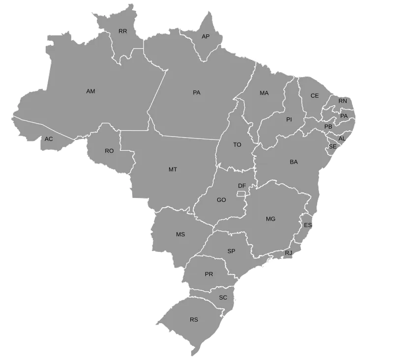 Mapa do Brasil destacando a presença da metodologia em 21 estados.